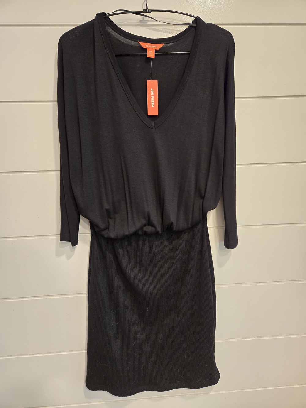 Joe Fresh Black Long-Sleeve V-Neck Blouson Dress